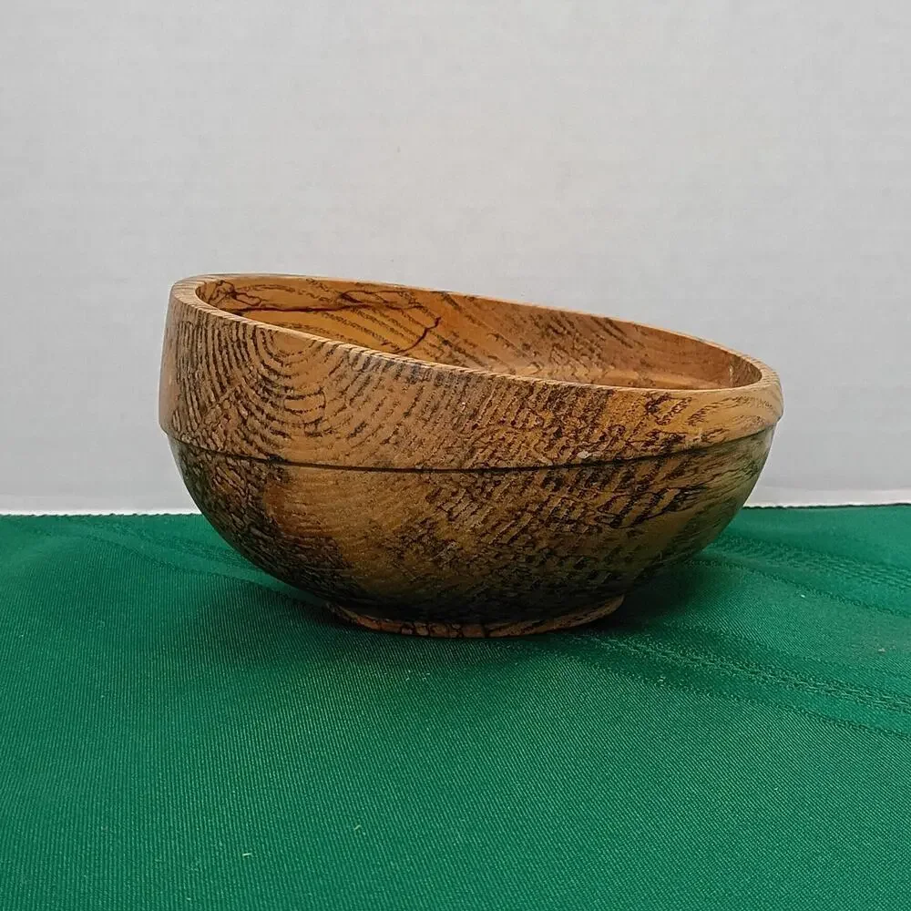 Hand Turned Spalted Water Oak Wood Bowl Slanted Rim Natural Edge Decorative Art